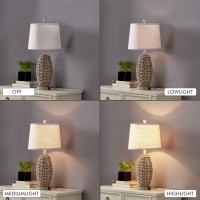 27 Natural Rattan Table Lamps Set Of 2 Touch Switch 3Way Dimmable Bedside Lamps With Ac Usb Charging Ports Oatmeal Lampsha