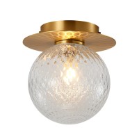 Qufute Brass Glass Ceiling Light Fixtures Mid Century Modern Flush Mount Ceiling Light With Globe Glass Shade Mini Gold Close To Ceiling Lights For Bedroom Hallway Kitchen Laundry Farmhouse