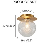 Qufute Brass Glass Ceiling Light Fixtures Mid Century Modern Flush Mount Ceiling Light With Globe Glass Shade Mini Gold Close To Ceiling Lights For Bedroom Hallway Kitchen Laundry Farmhouse