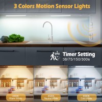 Lacoco Led Motion Sensor Cabinet Light 12Inch Plug In Motion Sensor Light 3 Color Temps Closet Motion Sensor Light With Timer