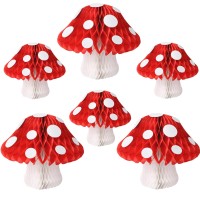 Yunxuan Mushroom Party Decorations Mushroom Shaped Honeycomb Paper Lanterns For Birthday Party Garden Room Decor Pack Of 6