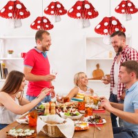 Yunxuan Mushroom Party Decorations Mushroom Shaped Honeycomb Paper Lanterns For Birthday Party Garden Room Decor Pack Of 6