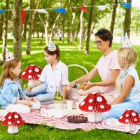 Yunxuan Mushroom Party Decorations Mushroom Shaped Honeycomb Paper Lanterns For Birthday Party Garden Room Decor Pack Of 6