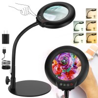 Drdefi 10X Magnifying Glass With Light And Stand 5 Color Modes Stepless Dimmable Flexible Gooseneck Magnifying Desk Lamp Led L