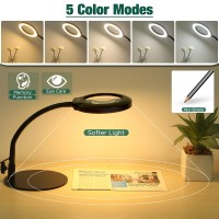 Drdefi 10X Magnifying Glass With Light And Stand 5 Color Modes Stepless Dimmable Flexible Gooseneck Magnifying Desk Lamp Led L