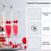 36 Pcs Disco Ball Straws, Silver Mirror Ball Straws, Disco Reusable Plastic Straws, Mini Disco Straw Decor For 70S Disco Party Dance Holiday Wedding Birthday Supplies (Silver)