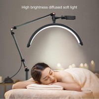 Portable Half Moon Desk Lamp, Esthetician Light For Tattoo Artists, Nail Lamp With Phone Holder | 3000-6000K | Floor Standing Retractable Beauty Light,Black