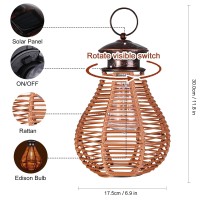 Solar Lanterns Outdoor Hanging Waterproof Light With Edison Bulb, Rattan Solar Powered Lights For Outside, Boho Light Fixture Style Wicker Lamp For Garden Patio Yard Porch Gazebo Decoration