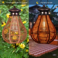 Solar Lanterns Outdoor Hanging Waterproof Light With Edison Bulb, Rattan Solar Powered Lights For Outside, Boho Light Fixture Style Wicker Lamp For Garden Patio Yard Porch Gazebo Decoration