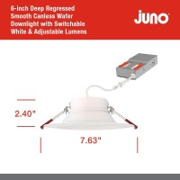 Juno Wf6 Dreg Sm Alo20 Sww5 90Cri Cp6 Mw M2 Canless Wafer Recessed Led Downlight Deep Regressed Smooth Trim Style 6Inch Matt