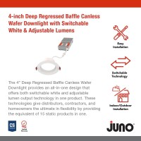 Juno Wf4 Dreg B Alo19 Sww5 90Cri Mw M6 Canless Wafer Recessed Led Downlight Deep Regressed Baffled Trim Style 4Inch Matte Wh