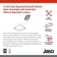 Juno Wf4 Dreg Sm Alo19 Sww5 90Cri Mw M6 Canless Wafer Recessed Led Downlight Deep Regressed Smooth Trim Style 4Inch Matte Wh