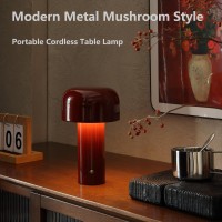 Glivpny Mushroom Cordless Table Lamp Dimmable Rechargeable Patio Lamp Small Portable Bedside Lamp 5000Mah Battery Operated Lamp