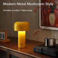 Glivpny Mushroom Cordless Table Lamp Dimmable Rechargeable Patio Lamp Small Portable Bedside Lamp 5000Mah Battery Operated Lamp