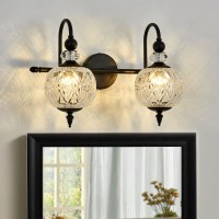 Piepooye Vintage Bathroom Light Fixtures Black Vanity Light With Glass Globe Lampshade 2 Lights Mid Century G9 Bulb Wall Sconce