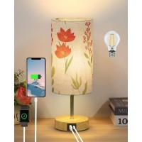 Lanmonlily Touch Bedside Lamp With Two Usb Charging Ports Threeway Adjustable Brightness Table Lamp With Patterned Linen Shad