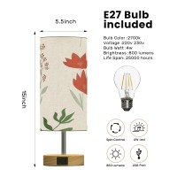 Lanmonlily Touch Bedside Lamp With Two Usb Charging Ports Threeway Adjustable Brightness Table Lamp With Patterned Linen Shad