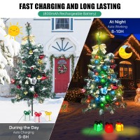 Adecorty Solar Christmas Tree Decorations Outdoor Lights 2 Pack With 60 Led 44 Xmas Ornaments 6 Lighted Gift Boxes 8 Modes 30Inch Mini Prelit Christmas Tree For Porch Pathway Yard Grave Cemetery Decor