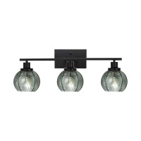 Qepeety 3-Light Wall Lighting Black Wall Mount Light With Green Glass Shade, Modern Wall Sconce Light Fixture For Bedside Mirror Hallway (3-Light)