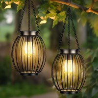 Solar Lantern Solar Lights For Outside Waterproof Outdoor Hanging Lanterns Metal Solar Powered Tree Lights With Hook Garden