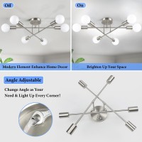 Modern Sputnik Chandelier, 6-Light Ceiling Light Fixture, Bedroom Light Fixture, Sputnik Lights Fixture For Living Room, Dining Room, Kitchen, Office, Foyer, Hallway (Brushed Nickel) - E26 Base