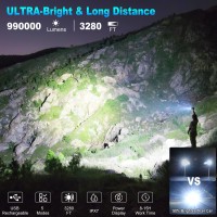 Bercol Flashlights High Lumens Rechargeable 990 000 Lumens Super Bright Led Flashlight With 5 Modes Ipx6 Waterproof Powerful F