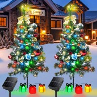 Kordain Solar Mini Christmas Tree Light Outdoor Decoration, 30 Inch Solar Tree Lights With 30 Led 8 Flashing Modes Decorated Prelit Gift Boxes & Ornaments For Pathway Patio Yard Garden Cemetery, 2Pcs