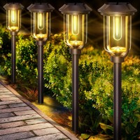 2Led Bright Solar Pathway Lights Outdoor, 1200Mah Solar Path Lights 6Pack, 32In Pathway Lights Solar Powered, Ip65 Waterproof Solar Lights For Outside Path Walkway Backyard Patio Landscape, Brown