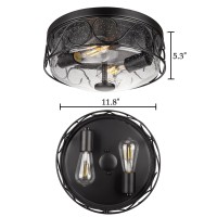 Rosient Industrial Flush Mount Ceiling Light Close To Ceiling Light Fixture With Black Metal Cage 2Light Ceiling Lamp With Bu