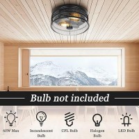 Flush Mount Ceiling Light Fixture 12 Inch Close To Ceiling Light With Black Metal Cage Modern Industrial Ceiling Lamp With See