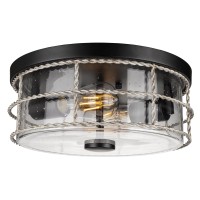 Rosient Farmhouse Flush Mount Ceiling Light, Close To Ceiling Light With Seeded Glass, Round Ceiling Lamp With Metal Cage For Kitchen Hallway Bedroom Living Room Foyer White