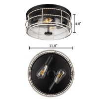 Rosient Farmhouse Flush Mount Ceiling Light, Close To Ceiling Light With Seeded Glass, Round Ceiling Lamp With Metal Cage For Kitchen Hallway Bedroom Living Room Foyer White