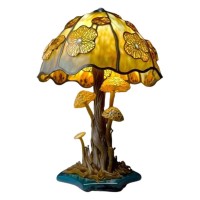 Vintage Painting Glass Mushroom Table Lamp Mushroom,Stained Glass Plant Series (Yellow Flower)