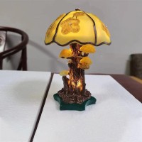 Vintage Painting Glass Mushroom Table Lamp Mushroom,Stained Glass Plant Series (Yellow Flower)