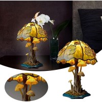 Vintage Painting Glass Mushroom Table Lamp Mushroom,Stained Glass Plant Series (Yellow Flower)