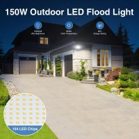 Szpower 150W Flood Lights Outdoor Waterproof Ip65 Exterior Led Floodlights With 3 Adjustable Heads 15000Lm Super Bright Securi