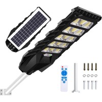 Ledmo Solar Street Lights Outdoor - 500W Commercial Grade Solar Powered Street Light With Dusk To Dawn Sensor Waterproof Security Solar Flood Light For Yard, Garage, Garden