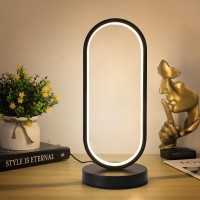 Edier Dimmable Touch Control Table Lamp Oval Modern Bedside Lamp With 3 Colors Of Led Lights Small Black Decorative Lamp For