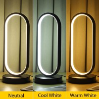 Edier Dimmable Touch Control Table Lamp Oval Modern Bedside Lamp With 3 Colors Of Led Lights Small Black Decorative Lamp For