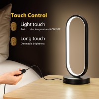 Edier Dimmable Touch Control Table Lamp Oval Modern Bedside Lamp With 3 Colors Of Led Lights Small Black Decorative Lamp For