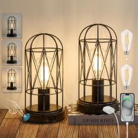 Gyrovu Small Touch Table Lamp Set Of 2 3 Way Dimmable Industrial Bedside Lamp With Ac Outlet Rustic Steampunk Nightstand Lamp F