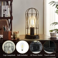 Gyrovu Small Touch Table Lamp Set Of 2 3 Way Dimmable Industrial Bedside Lamp With Ac Outlet Rustic Steampunk Nightstand Lamp F