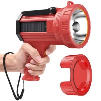 Buysight Rechargeable Spotlight Flashlight 1000 000 Lumens 600 Yards Range Solar Charge Hand Held Large Flashlights With Red Le