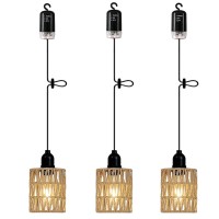 Ecogehen 3 Pack Outdoor Chandelier Pendant Light For Gazebo Battery Operated Boho Hanging Lamp Handmade Rattan Shade Dimmable Led Bulb Lights Lantern Powered By 4*Aa Batteries For Porch Patio Bedroom