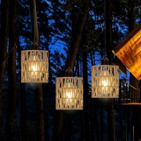 Ecogehen 3 Pack Outdoor Chandelier Pendant Light For Gazebo Battery Operated Boho Hanging Lamp Handmade Rattan Shade Dimmable Led Bulb Lights Lantern Powered By 4*Aa Batteries For Porch Patio Bedroom