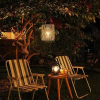 Ecogehen 3 Pack Outdoor Chandelier Pendant Light For Gazebo Battery Operated Boho Hanging Lamp Handmade Rattan Shade Dimmable Led Bulb Lights Lantern Powered By 4*Aa Batteries For Porch Patio Bedroom