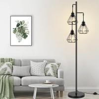 Industrial Floor Lamps For Living Room Gold Tree Standing Tall Lamps With 3 Elegant Teardrop Cage Head Farmhouse Standing Lamp