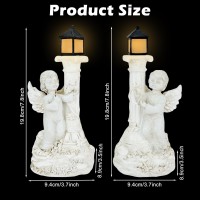 Zzbiqs Set Of 2 Cherubs Angels Statue Garden Decor, Roman Pillar Stand Greek Column Fairy Resin Praying Figurines For Outdoor, Porch, Patio, Yard Art Decorations, Solar Powered