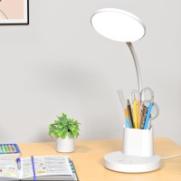 Comzler Small Desk Lamp For Kids Led Desk Lamps With Pen Phone Holder White Desk Light For Home Office 8W 3 Modes Dimmable Led