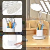 Comzler Small Desk Lamp For Kids Led Desk Lamps With Pen Phone Holder White Desk Light For Home Office 8W 3 Modes Dimmable Led